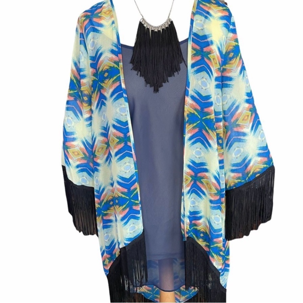 Umgee Multicolor Patterned Swim Coverup with Fringe